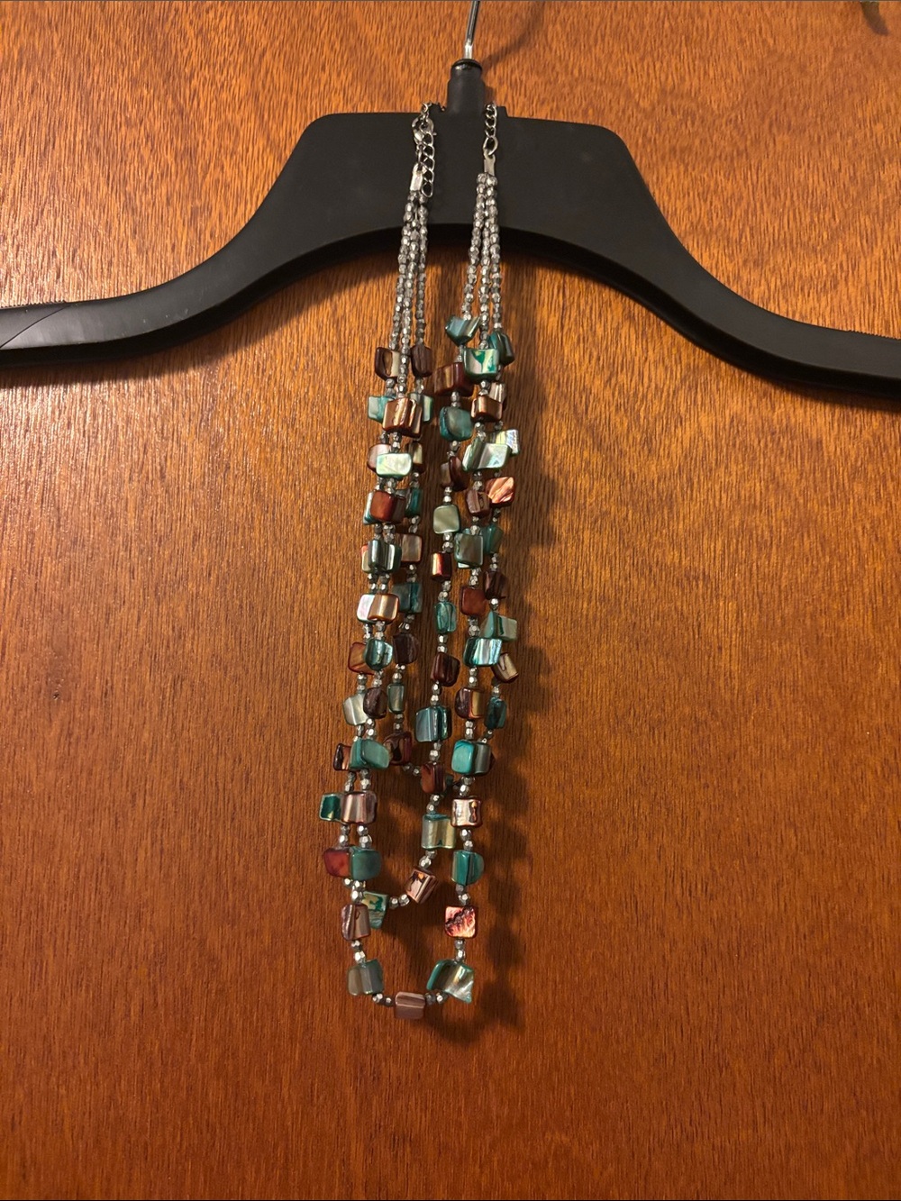 Multistrand Glass Bead Necklace in Teal and Brown